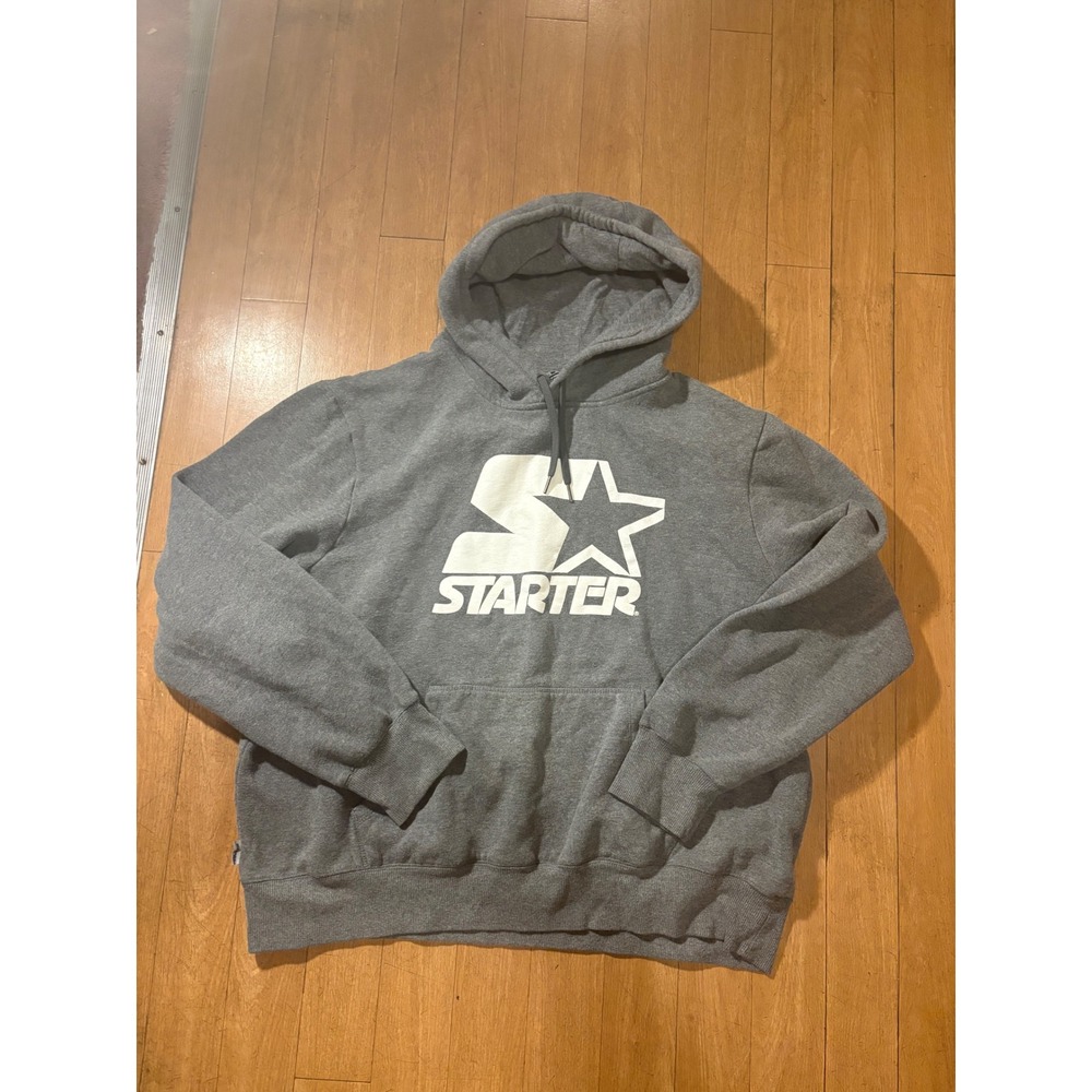 Starter Mens Hoodie Sweatshirt 2XL Gray Big Logo Pullover Fleece Streetwear